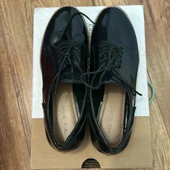Call it Spring Mclinn Patent Lace Up wedge Oxford shoes black  size 8 - Picture 3 of 5